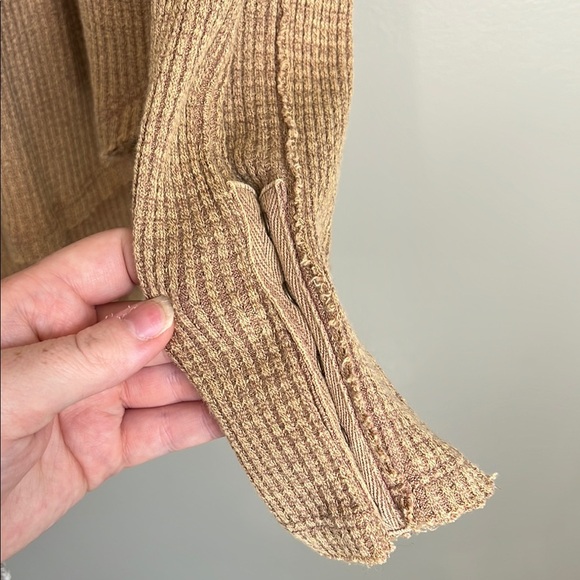 We the Free Waffle Knit Shirt Tan Peplum Knit Top XS - Picture 5 of 10